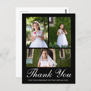 Three Photo with Cross First Communion Black Postcard