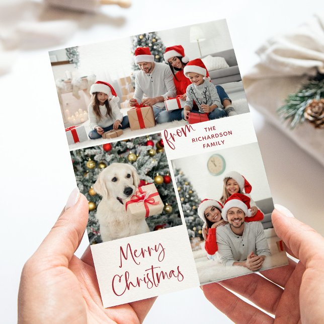 Three Photos and Modern Typography Merry Christmas Holiday Card (Creator Uploaded)
