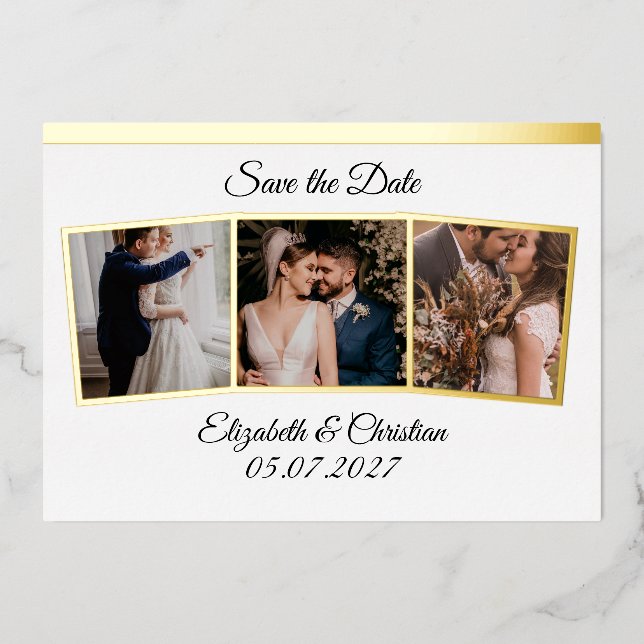 Three Photos Collage Elegant Save The Date (Front)