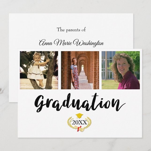Three photos High School Graduation Announcement (Front/Back)