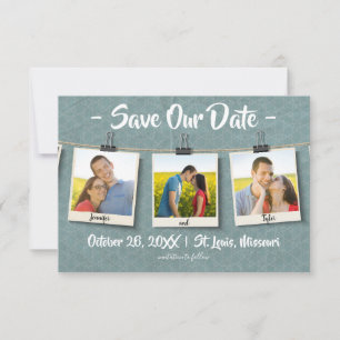 Three Photos on Twine - 3x5 Save Our Date Save The Date
