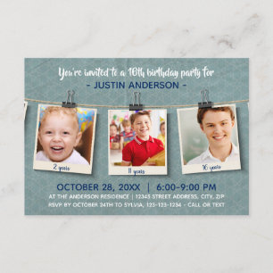 Three Photos on Twine-3x5Birthday Party Invitation