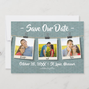 Three Photos on Twine - Save Our Date Save The Date