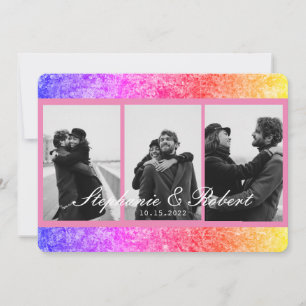 Three Photos Unicorn Pink Abstract Wedding Invitation