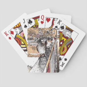 Three Pigeons Playing Cards