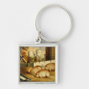 Three Pigs with Castle in the Background Key Ring
