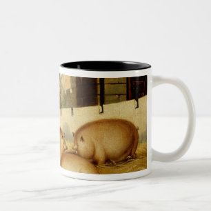 Three Pigs with Castle in the Background Two-Tone Coffee Mug