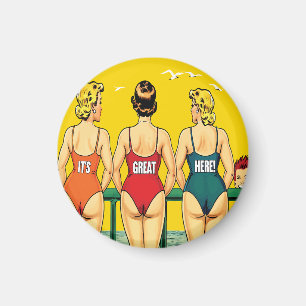 Three Pin-up Girls from Behind, Beach Humour, Funn Magnet