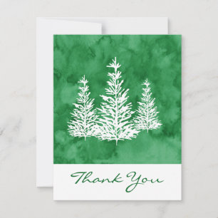 Three Pine Trees Green Watercolor Abstract   Thank You Card