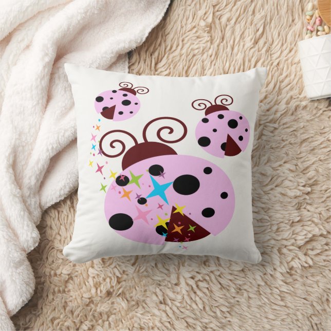 Three pink and black ladybug with stars cushion (Blanket)