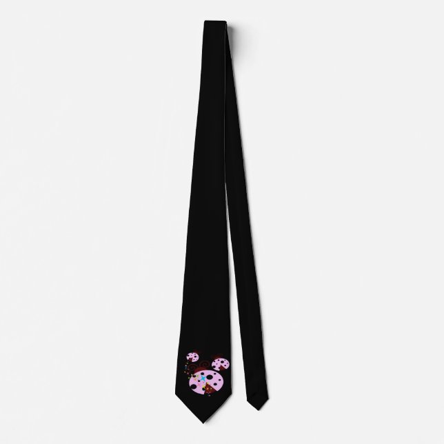 Three pink and black ladybug with stars tie (Front)