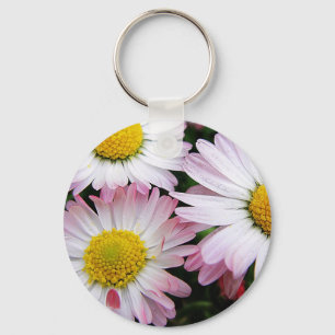 Three pink and white daisies key ring