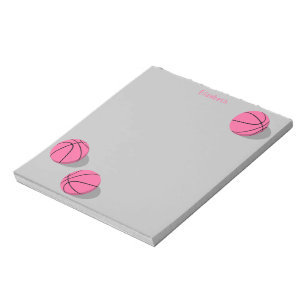 three pink basketballs girly sports personalised notepad