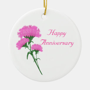 Three Pink Carnations Ceramic Ornament