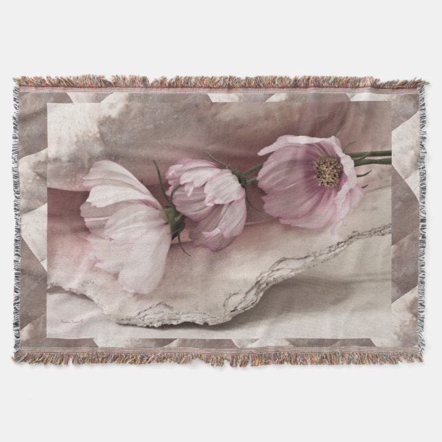 Three Pink Cosmos Throw Blanket (Front)
