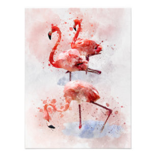 Three Pink Flamingos Watercolor Photo Print