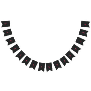 Three pink flowers with a black background bunting