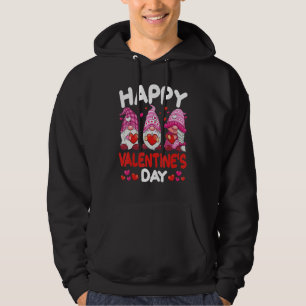 Three Pink Gnomes Holding Heart Happy Valentine's  Hoodie