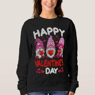 Three Pink Gnomes Holding Heart Happy Valentine's  Sweatshirt