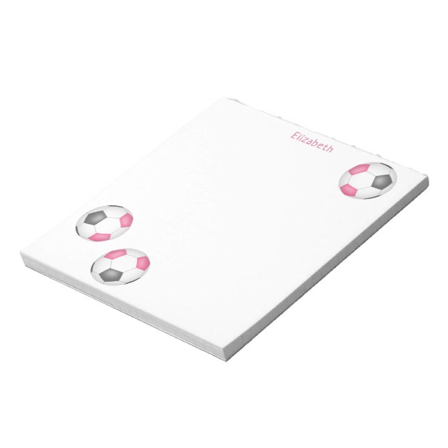 three pink grey soccer balls girls name notepad (Rotated)