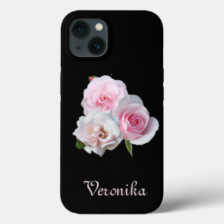 Three pink roses. Add text. iPhone Case