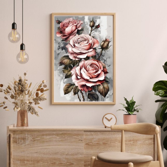 Three Pink Roses Floral Modern Art Poster (Three Pink Roses Floral Modern Art Poster)