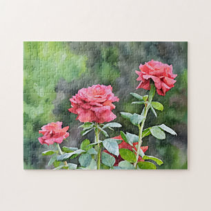 Three Pink Roses Rose Garden Art Puzzle