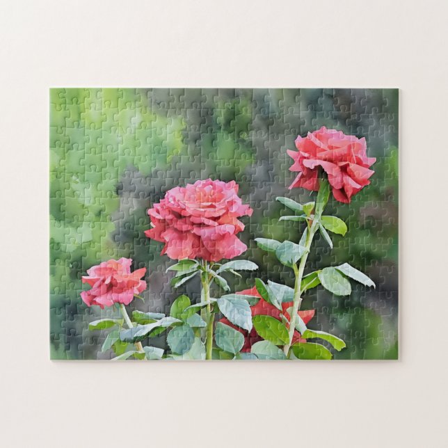 Three Pink Roses Rose Garden Art Puzzle (Horizontal)
