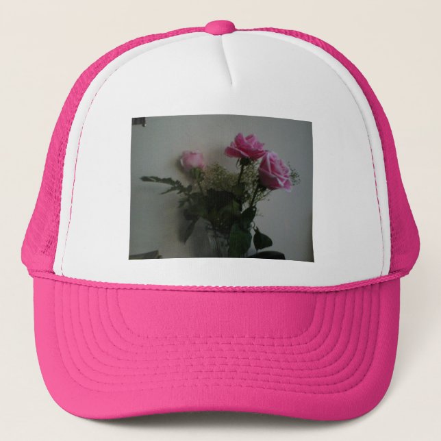 Three Pink Roses Trucker Hat (Front)