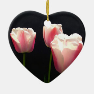Three pink tulip flowers. Christmas, holidays. Ceramic Ornament