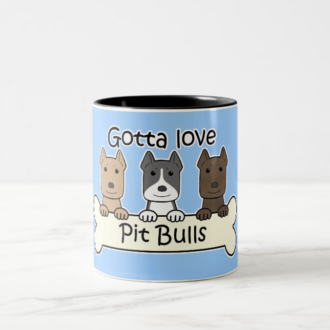 Three Pitbulls Two-Tone Coffee Mug (Center)