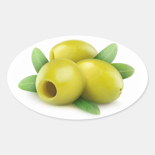 Three pitted green olives oval sticker (Front)