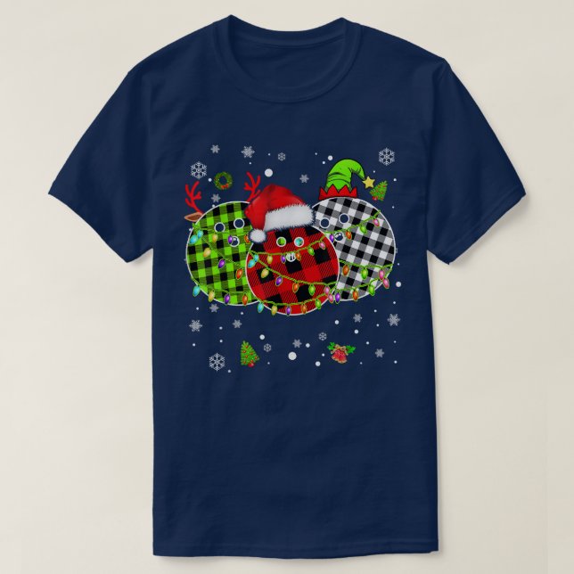 Three Plaid Bowling Balls Christmas Lights Player  T-Shirt (Design Front)