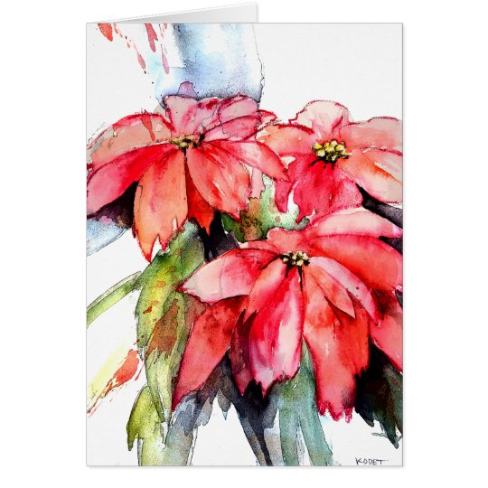 Three Poinsettias in Watercolor Card