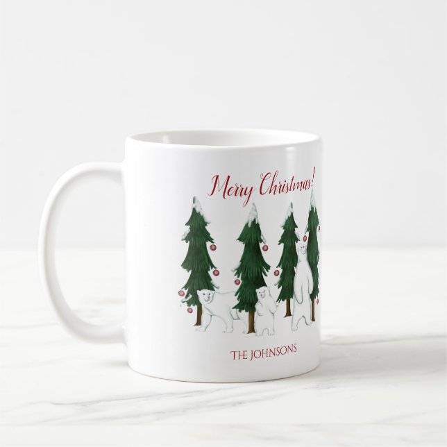 Three Polar Bears Merry Christmas Holiday Mug (Left)