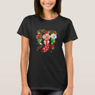 Three Poodle In Socks Christmas Santa Hat T-Shirt