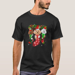 Three Poodle In Socks Christmas Santa Hat T-Shirt
