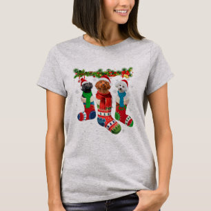 Three Poodles In Christmas Socks  T-Shirt