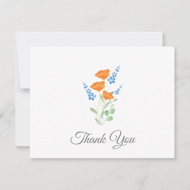 Three Poppies Watercolor Bouquet Thank You Card (Front)