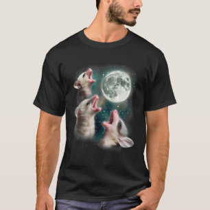Three Possum Moon 3 Baby Opossums Howling Cute Ani T-Shirt