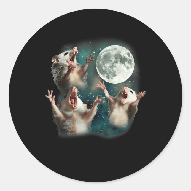 Three Possum Moon _ 3 Opossum Funny Weird Cursed M Classic Round Sticker (Front)