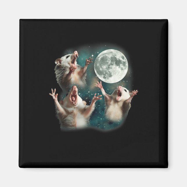 Three Possum Moon _ 3 Opossum Funny Weird Cursed M Magnet (Front)