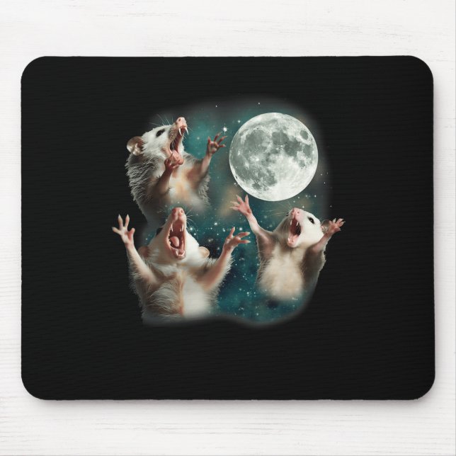 Three Possum Moon _ 3 Opossum Funny Weird Cursed M Mouse Pad (Front)