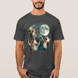 Three Possum Moon 3 Opossum Funny Weird Cursed Mem T-Shirt