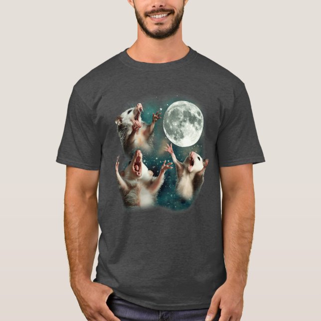 Three Possum Moon 3 Opossum Funny Weird Cursed Mem T-Shirt (Front)