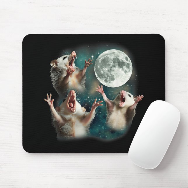 Three Possum Moon 3Opossum Funny Weird Cursed Meme Mouse Pad (With Mouse)