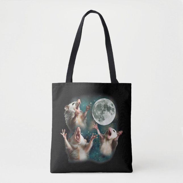 Three Possum Moon 3Opossum Funny Weird Cursed Meme Tote Bag (Front)