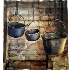 Three Pots in Colonial Kitchen Shower Curtain