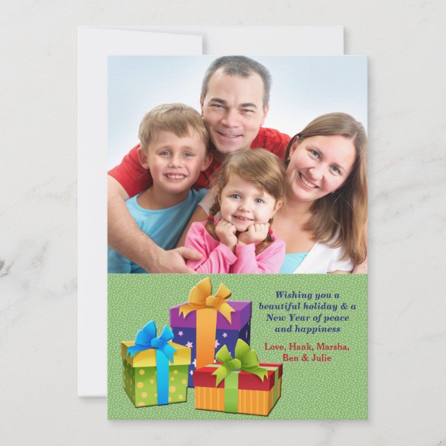 Three Presents Photo Holiday Card (Front)