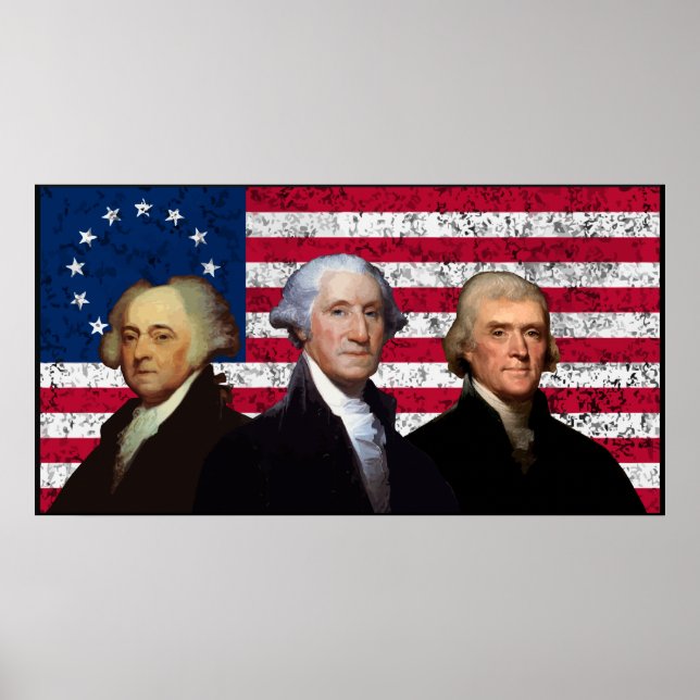 Three Presidents and The U.S. Flag -- Border Poster (Front)